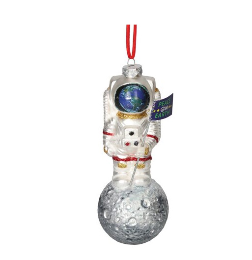Weihnachtskugel Astronaut, Glas, ca. 17 cm , Hänger Astronaut auf dem Mond, weiß/grau