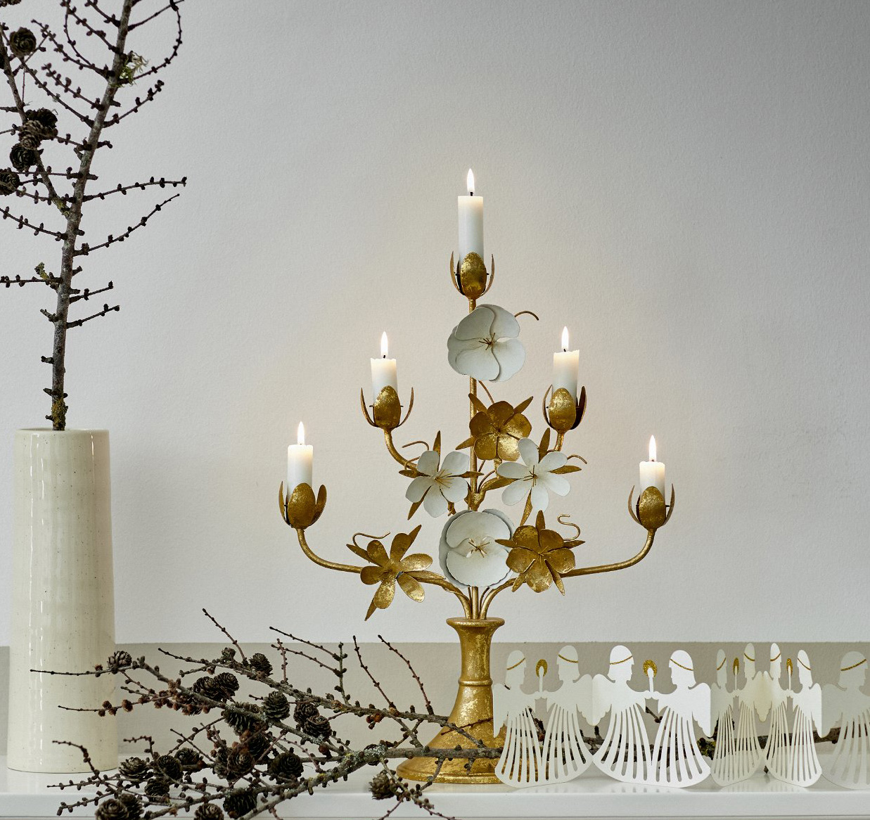 Bungalow Kerzenleuchter/Kandelaber Gold FLORA von Bungalow, Höhe ca. 47 cm, Candelabra Flora Golden