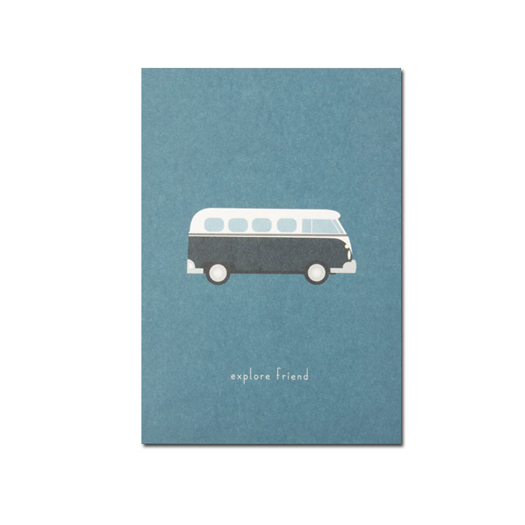 % Postkarte „Explore Friend“ von Papier ahoi , VW Bus