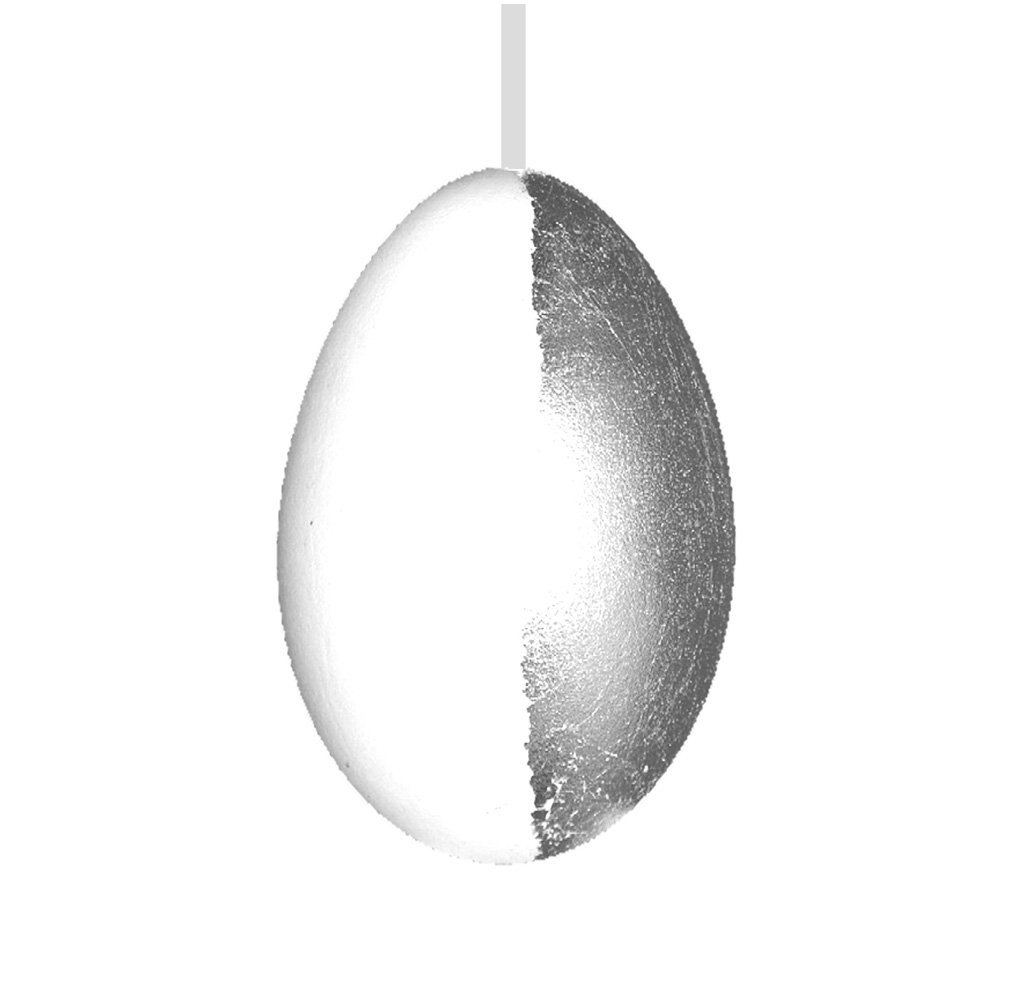 Osterei Silber-weiß, Gänseei, 1/4 längs, Handwerkskunst aus der Slowakei, jedes Ei ist ein Unikat   