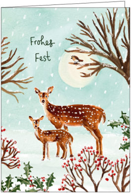 Doppelkarte Weihnachten "Frohes Fest"  Rehe von Louise Mulgrew