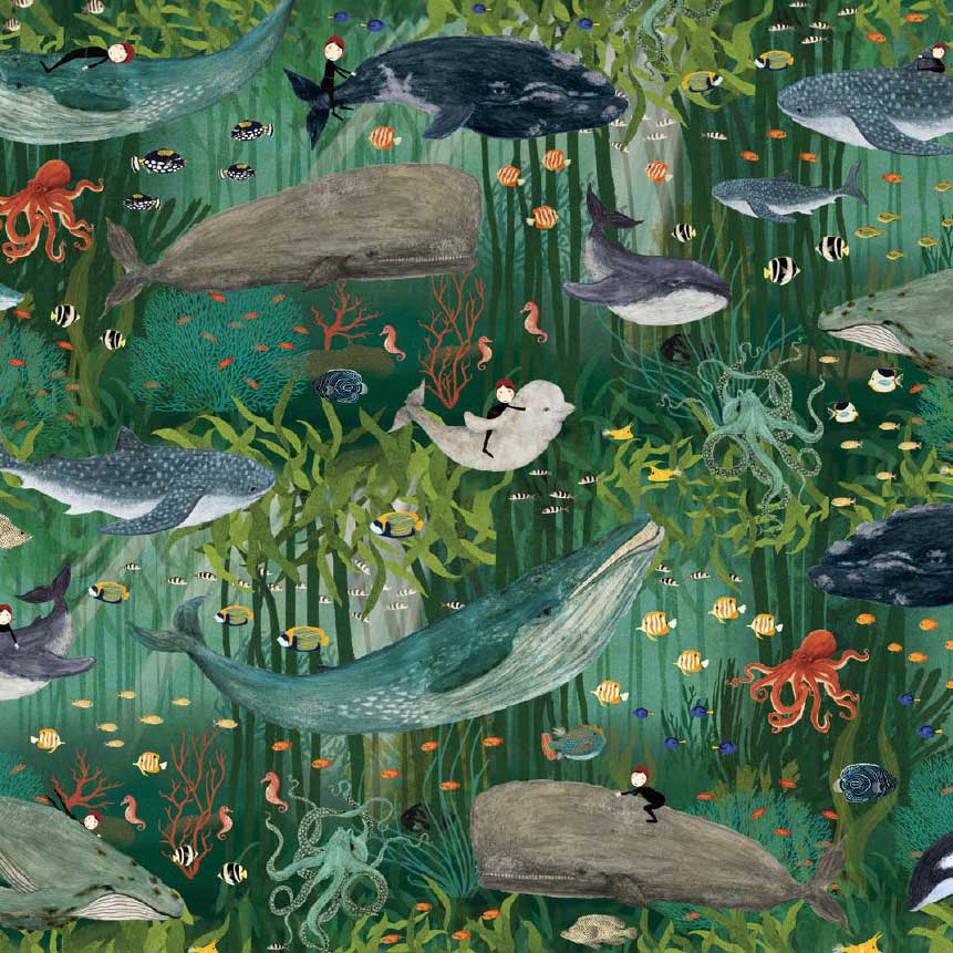 Roger la Borde Geschenkpapier "Whale Song  " von Katherine Quinn,  ca.  50 x 70 cm, wendbar, Walfisch