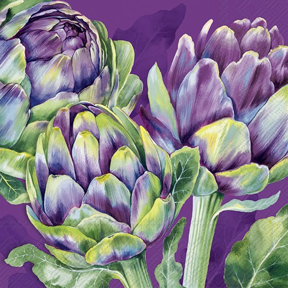 Papierservietten ARTICHOKES violet, 33  x 33 cm, Lunchservietten von IHR , Artischoken