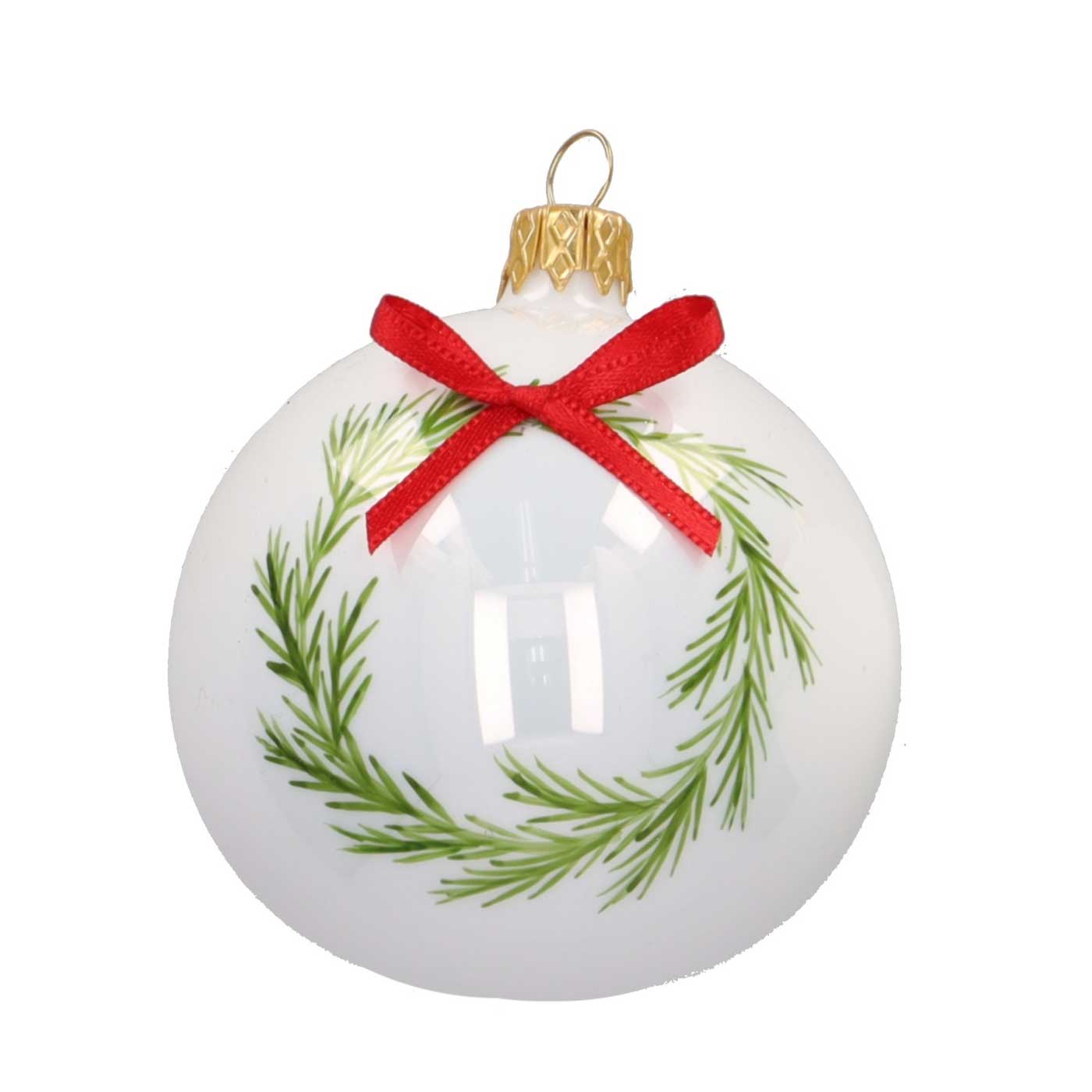Weihnachtskugel "Weihnachtskranz" weiß glanz, D. ca. 8 cm, handbemalt
