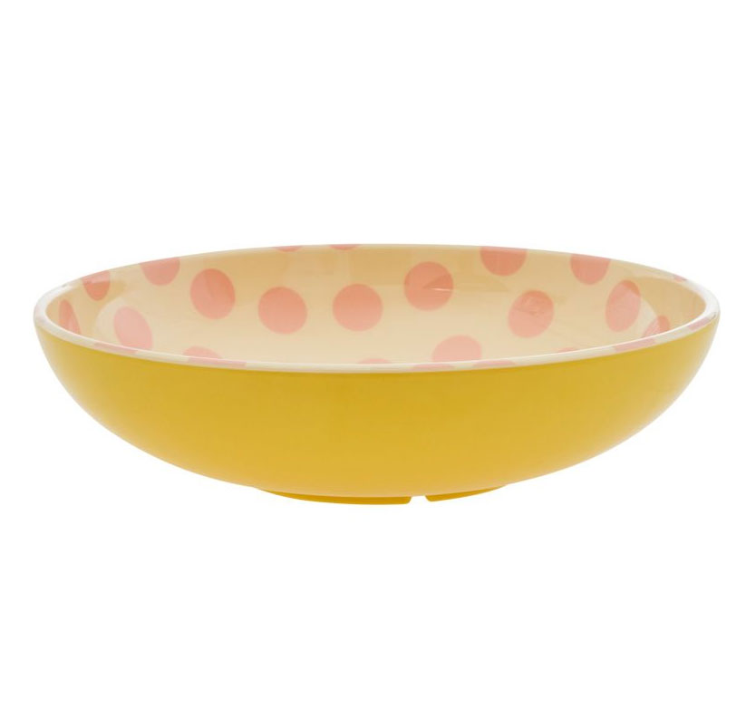 Rice Melamin Salatschüssel - Gelb - Pink Dots Print, D. ca. 30 cm