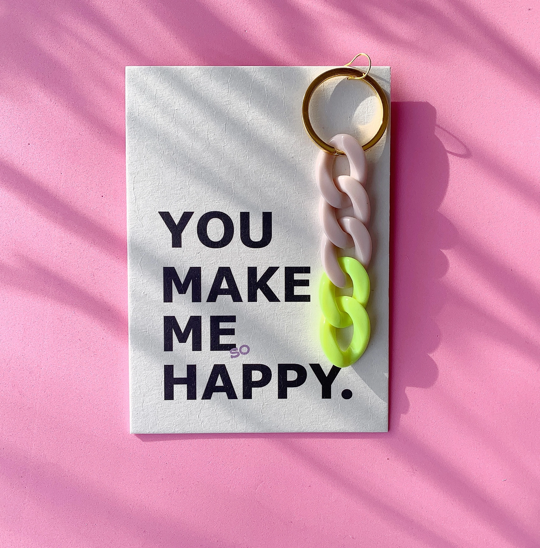 GrußKarte mit Schlüsselanhänger/Glücksbringer „ Boho Color“ Beige Matt / NeonGelb