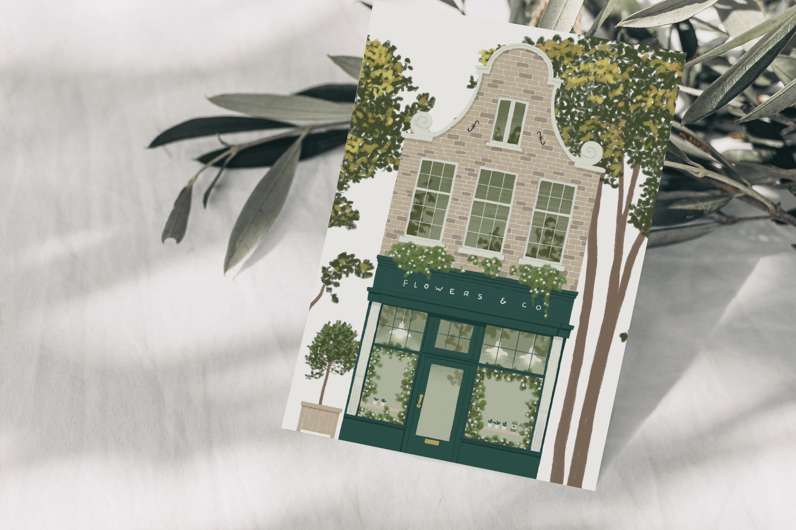 Postkarte Gemütliches Café mit Blumen vom Wildblumen Atelier  