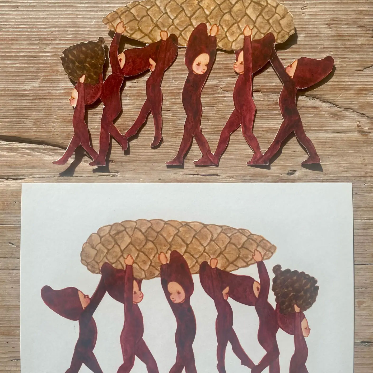 Tall Hat Tales Bastelset Nr. 7 "6 kleine Elfen & Tannenzapfen" aus Papier von Tall Hat Tales aus Dänemark