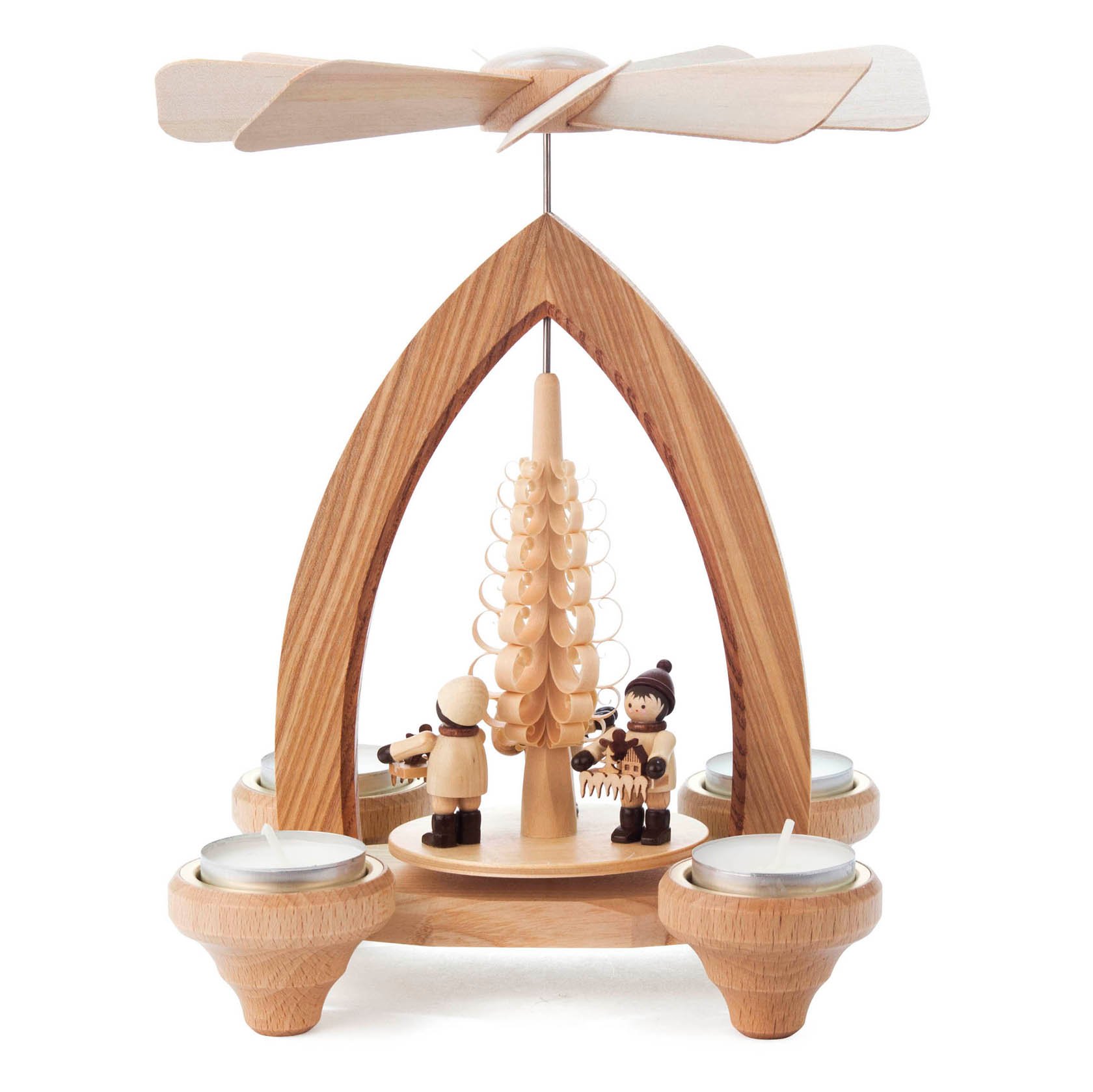 Erzgebirge Pyramide mit Striezelkindern, für Teelichte,  Weihnachtspyramide , Höhe ca. 24 cm