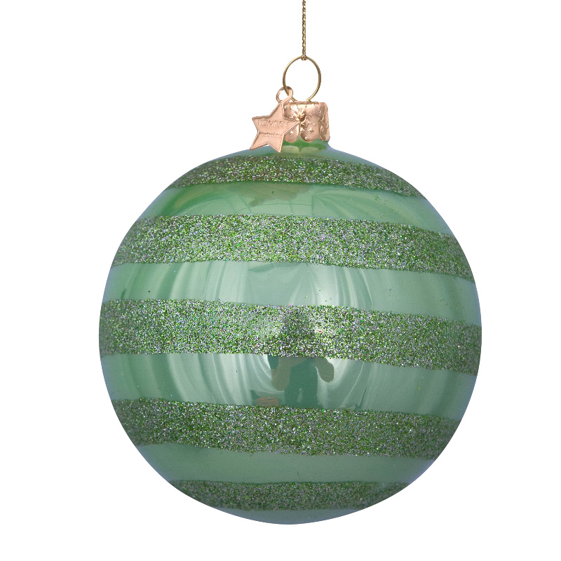 Christbaumkugel Grün opal mit Glitzerstreifen, Glas,  D. ca. 8cm   von Vondels