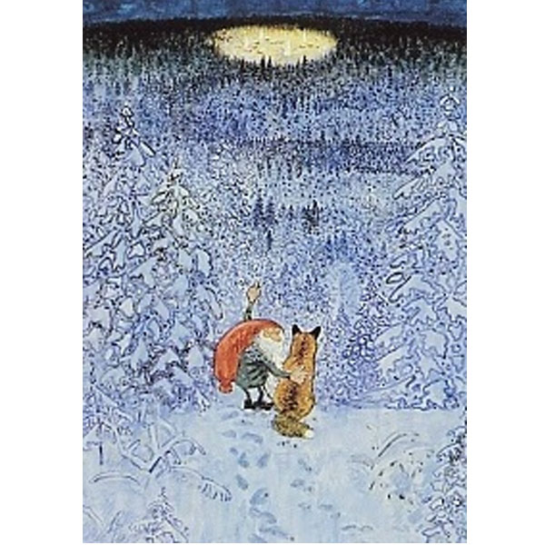 Postkarte " Tomte Tumetott und Fuchs " Winter