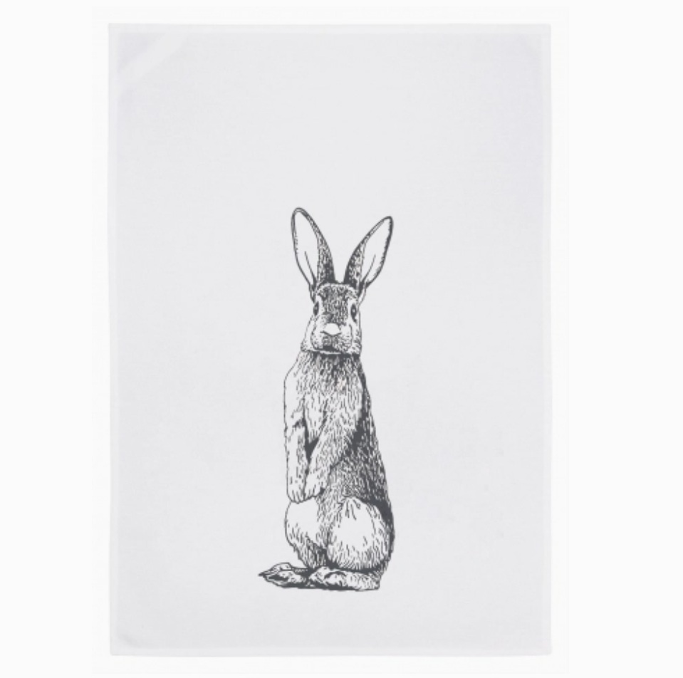 Geschirrtuch weiss, STEHENDER HASE, dunkelgrau, 100 % Baumwolle