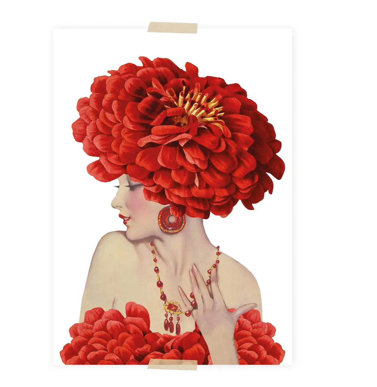 Lylies Postkarte Collage Die Dame in Rot von Lylies