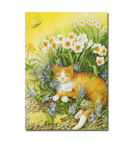 Postkarte Katze in Blumen von Inge Löök