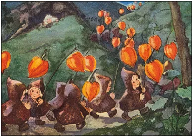 Postkarte Laternen - Kinder Umzug von Mili Weber, Taurus 