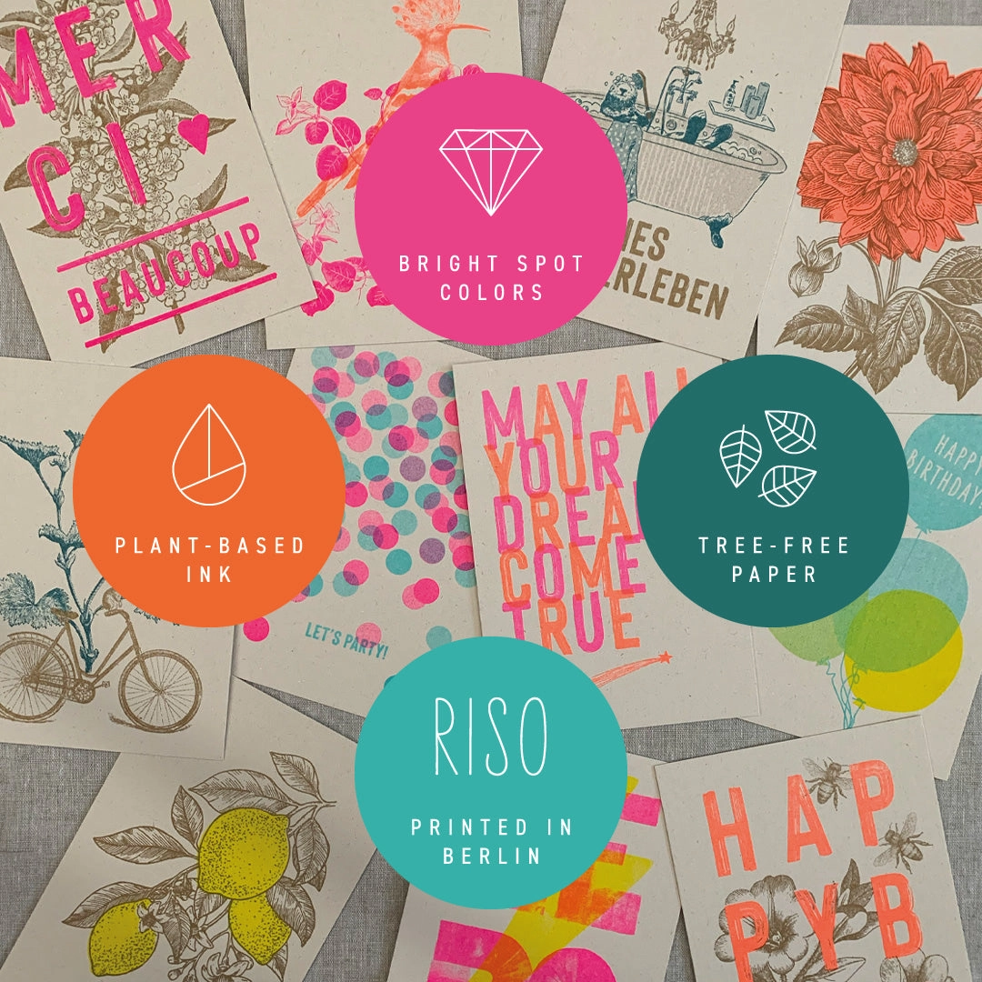 RISO Postkarte TYPO »EINLADUNG« ,  Neon Pink, handgedruckt von Togethery  