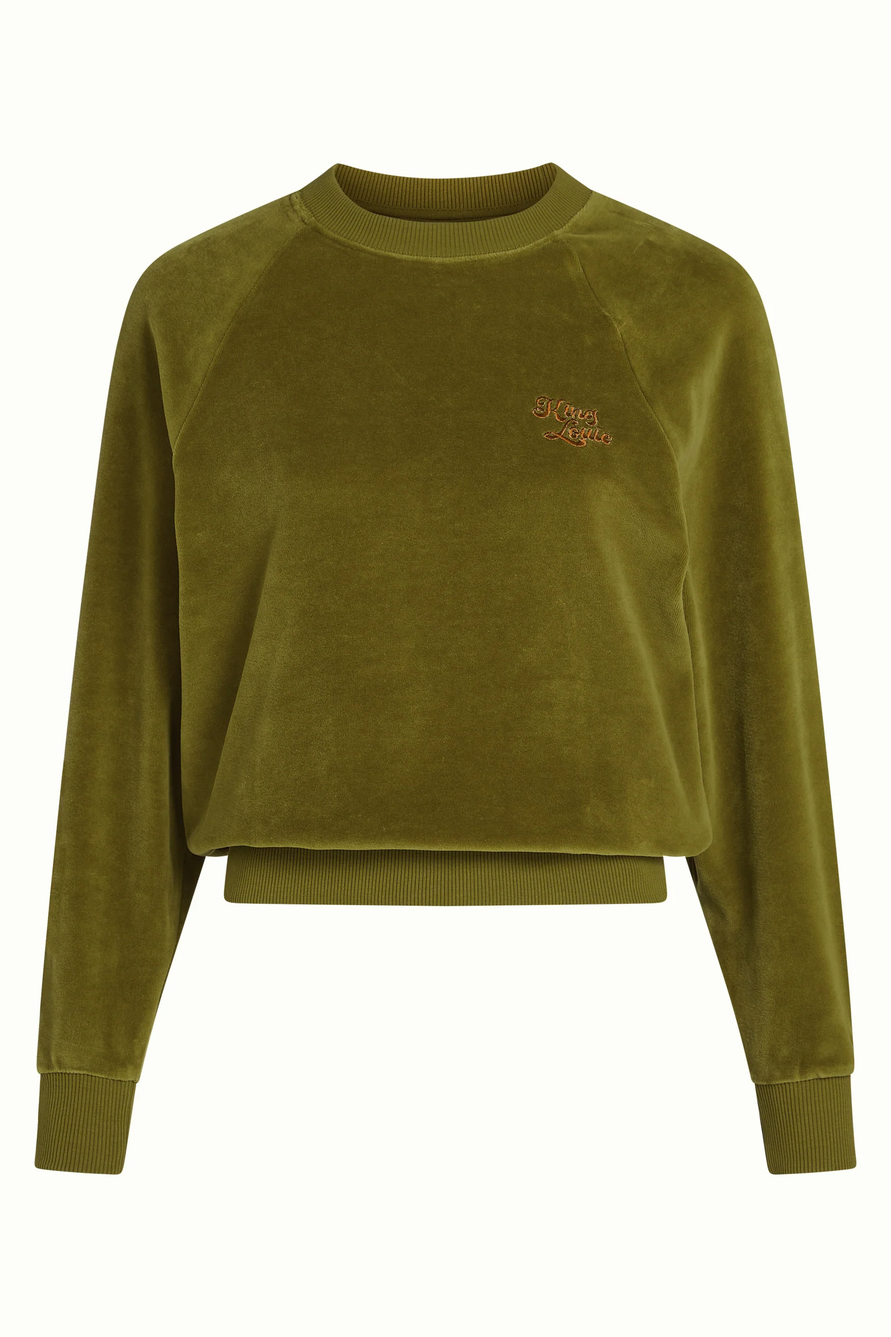 King Louie Sweatshirt Febe Sweater Baton Velvet,  Farbe Mustard Green - Baton Velvet