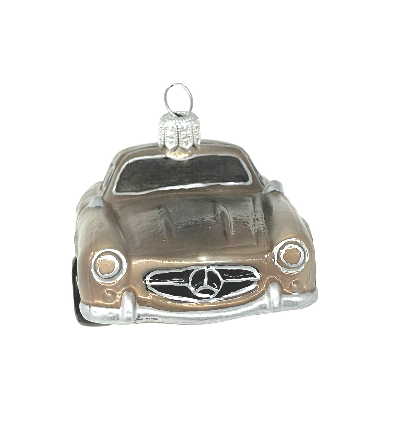 Christbaumkugel Sportwagen grau, Auto, ca. 5 x 11 cm