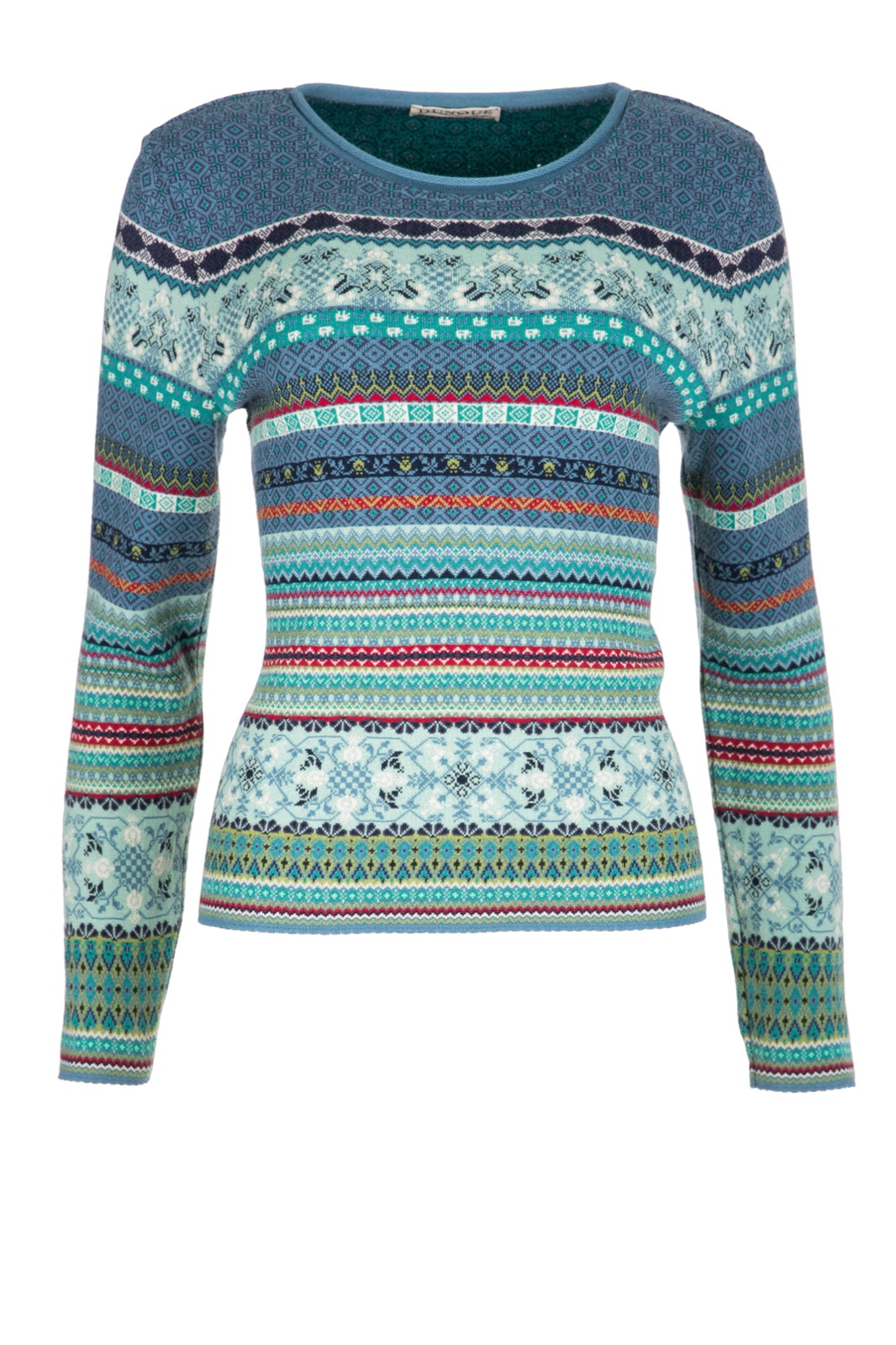 DUNQUE Jacquard-Pullover "RENA" GOTS , Farbe blau-bunt, 100 % Bio-Baumwolle, Made in Germany