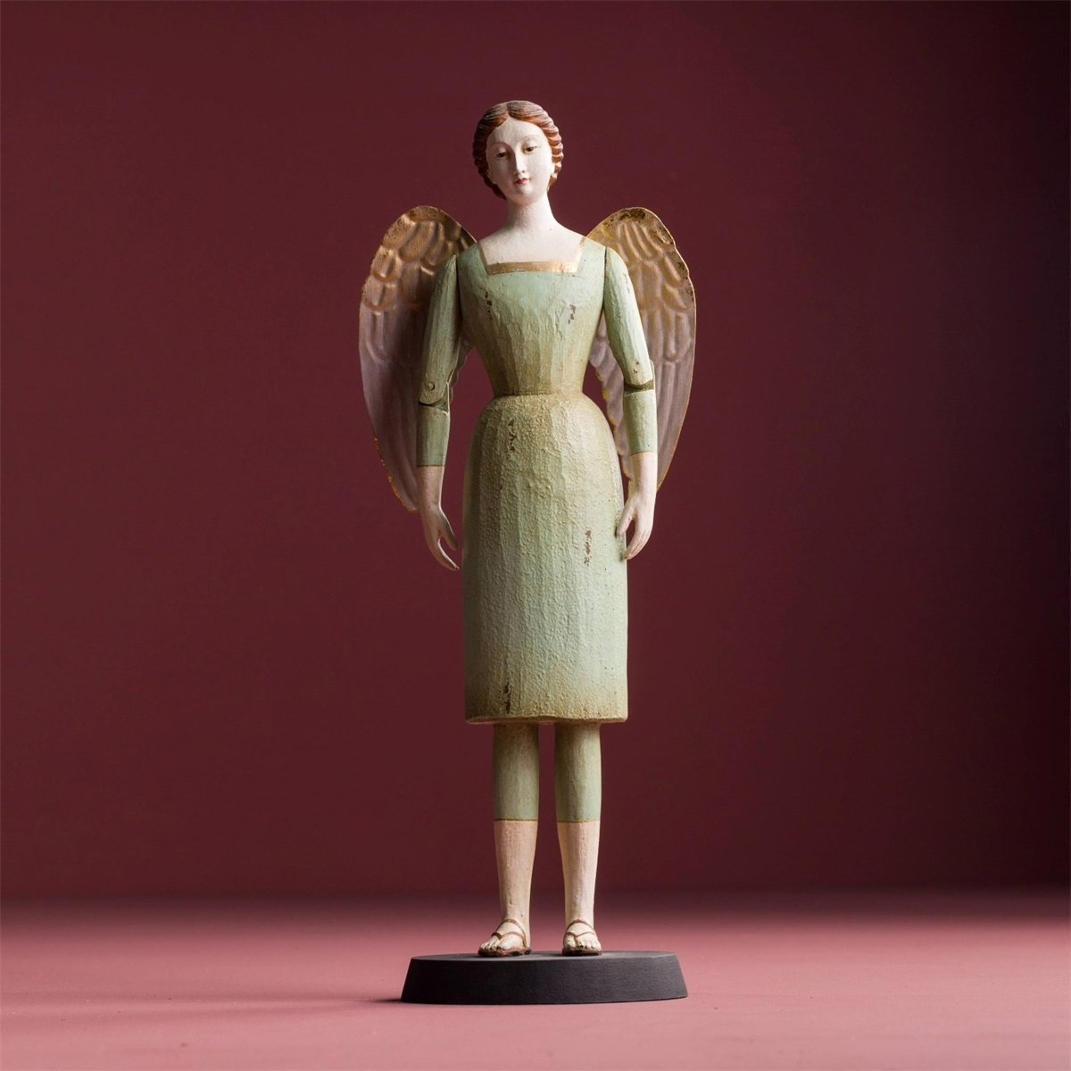 Anita Engel Nr. 47 stehend, grün, Vintage Look, ca. 16x13x40cm, Holzoptik Weihnachten, Weihnachtsengel von Meander  