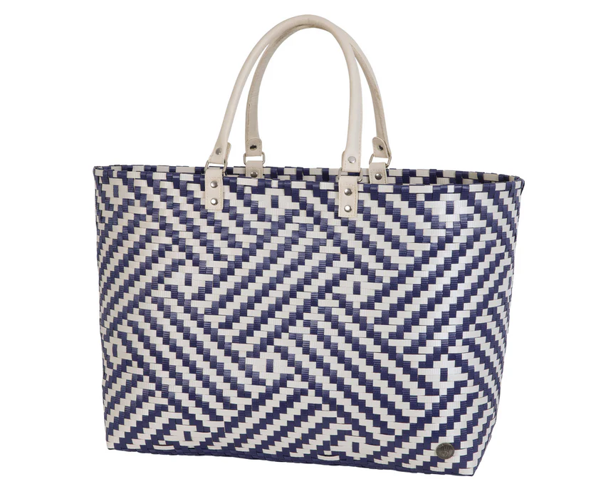 Handed By Claire Shopper champagne with navy pattern