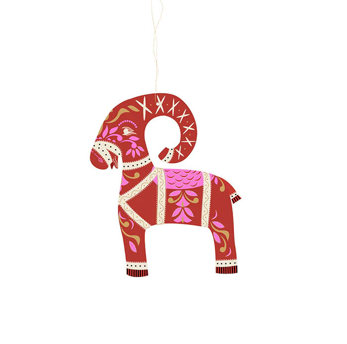 Bungalow Papierornament Hirsch, Rot, ca. 13 x 11 cm, Paper Ornament Buck 13cm Red