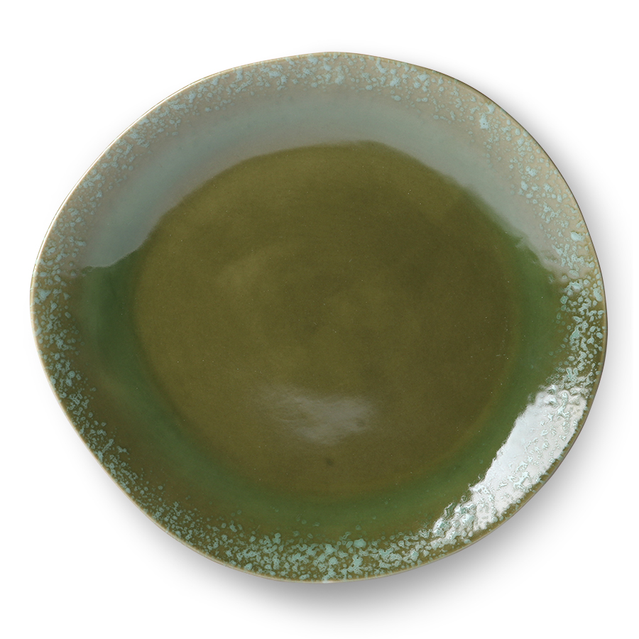 HKliving 70er Keramik, Eßteller grün, D. ca. 29 cm