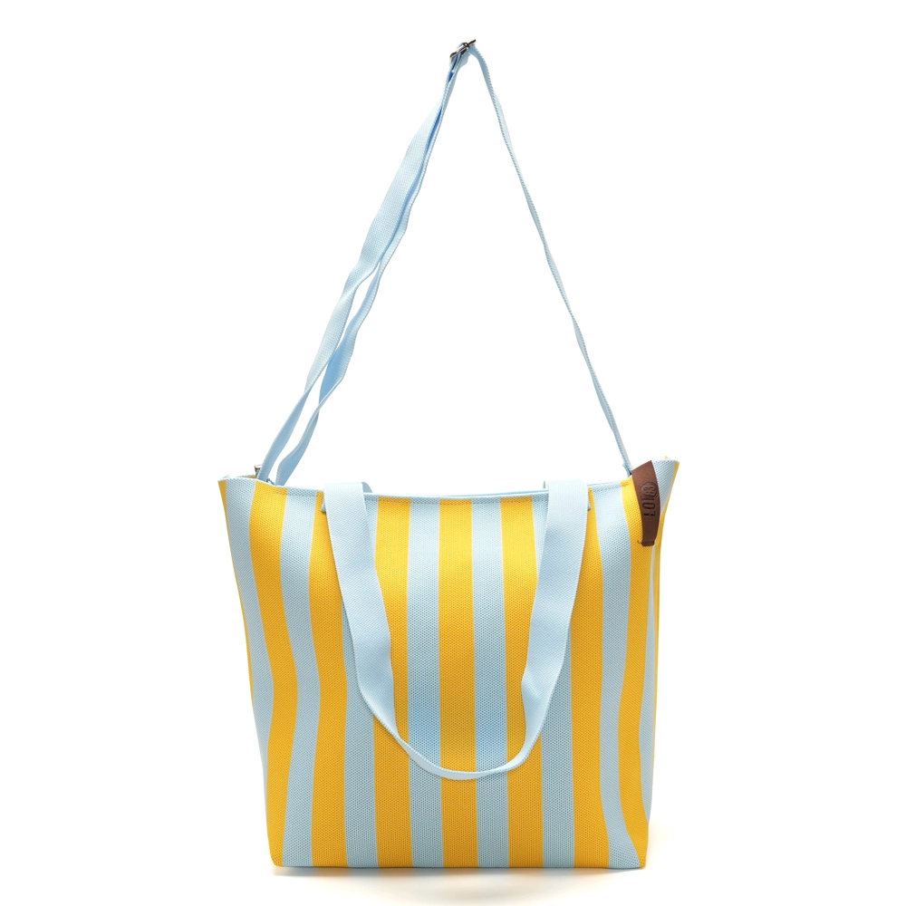 LOT83 Tasche Mara 28, Hellblau-Gelb, Streifen, ca.  20 x 10 x 26 cm