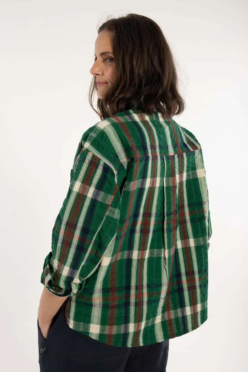 % Danefae Danethyme Seersucker Hemd Dk Pine CHECK