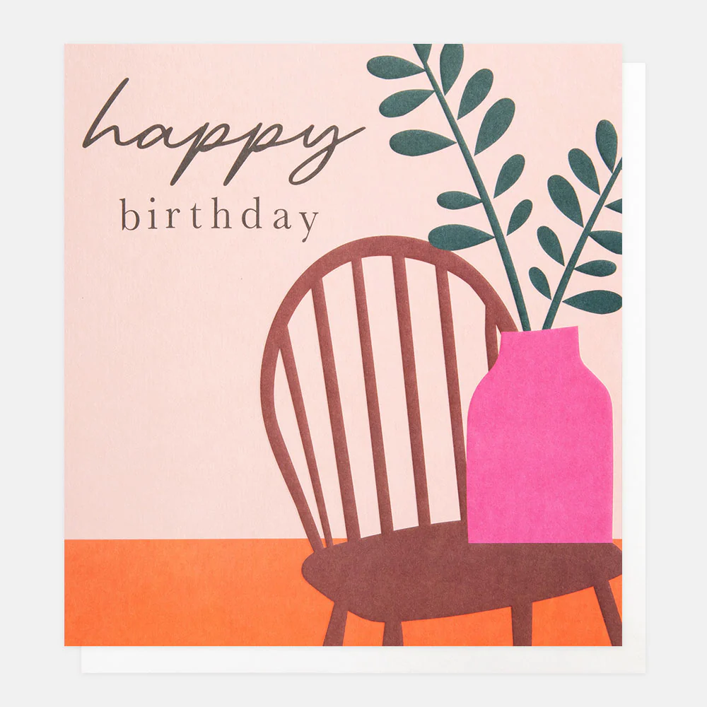Caroline Gardner Doppelkarte "Happy Birthday" Vase auf Stuhl, CLB008