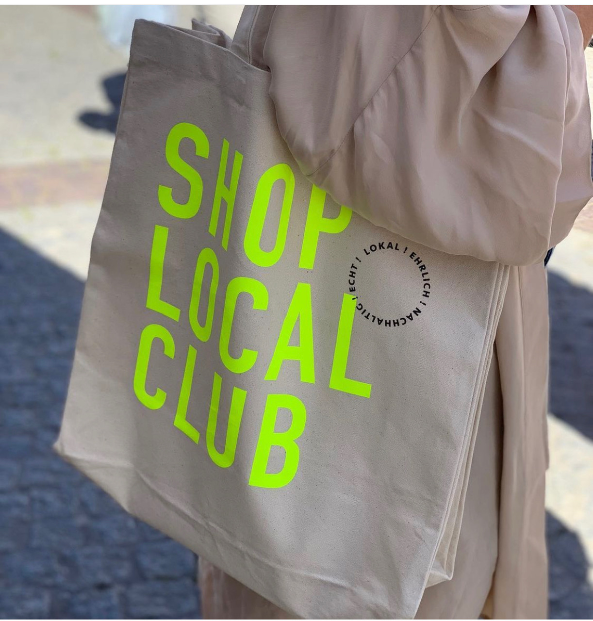 SHOP LOCAL CLUB Tasche NEON GELB, Fairtrade Baumwollstoff , ca. 39x42x13cm 