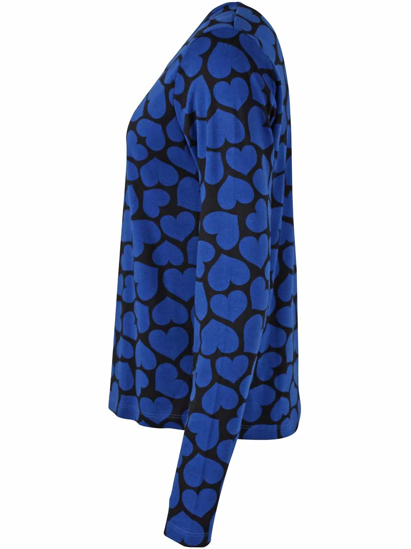 % DANEFAE - Danelotte Heavy Interlock Tee Deep Blue HEARTTHROB, Langarm-T-Shirt, Herzen