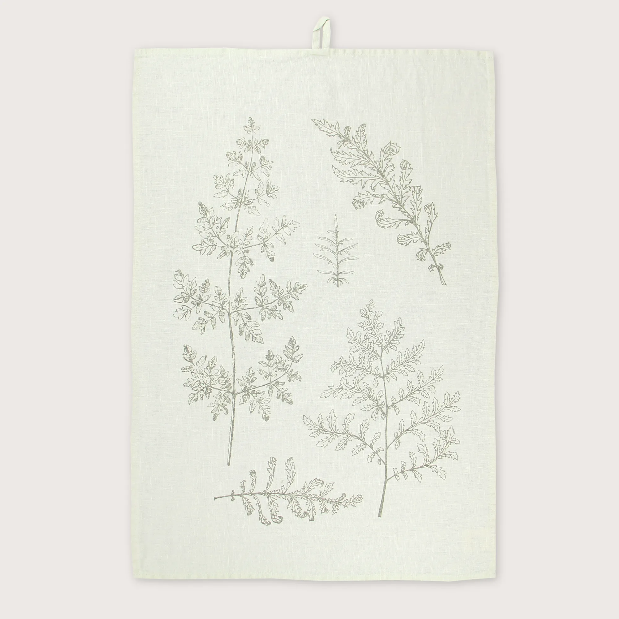 Tischläufer Leinen Fern Leaves, handbedruckt ca. 150x40cm, light grey von Dorothee Lehnen  , Farn