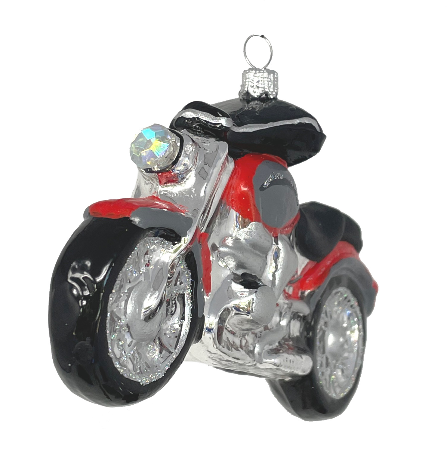 Christbaumkugel Motorrad groß, rot-silber-schwarz, ca. 14 x 8 x cm