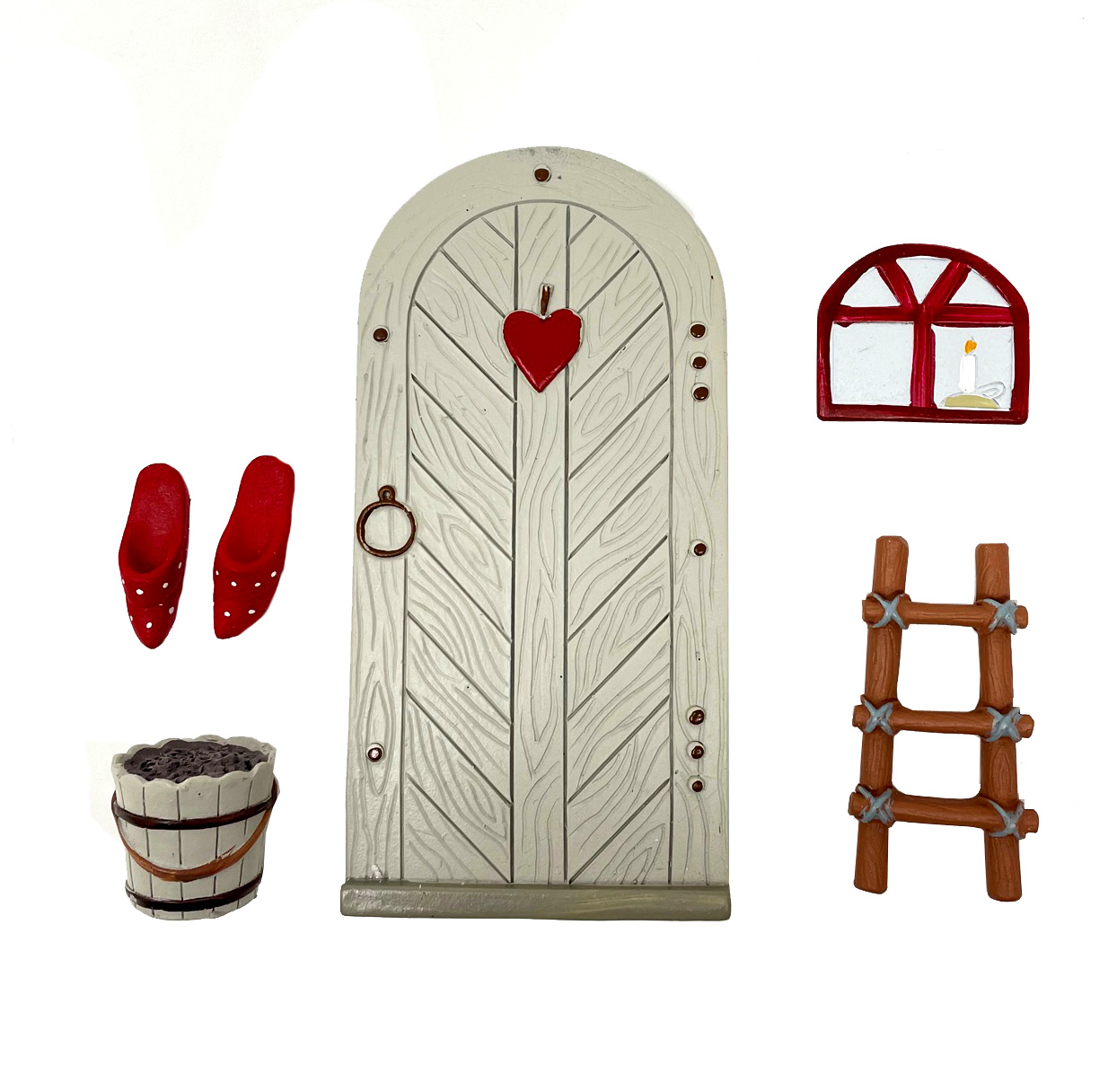 % Wichteltür mit Zubehör, Set 4,  Nissedor Tilbehor, ca. 18 x 9 cm, 5tlg   