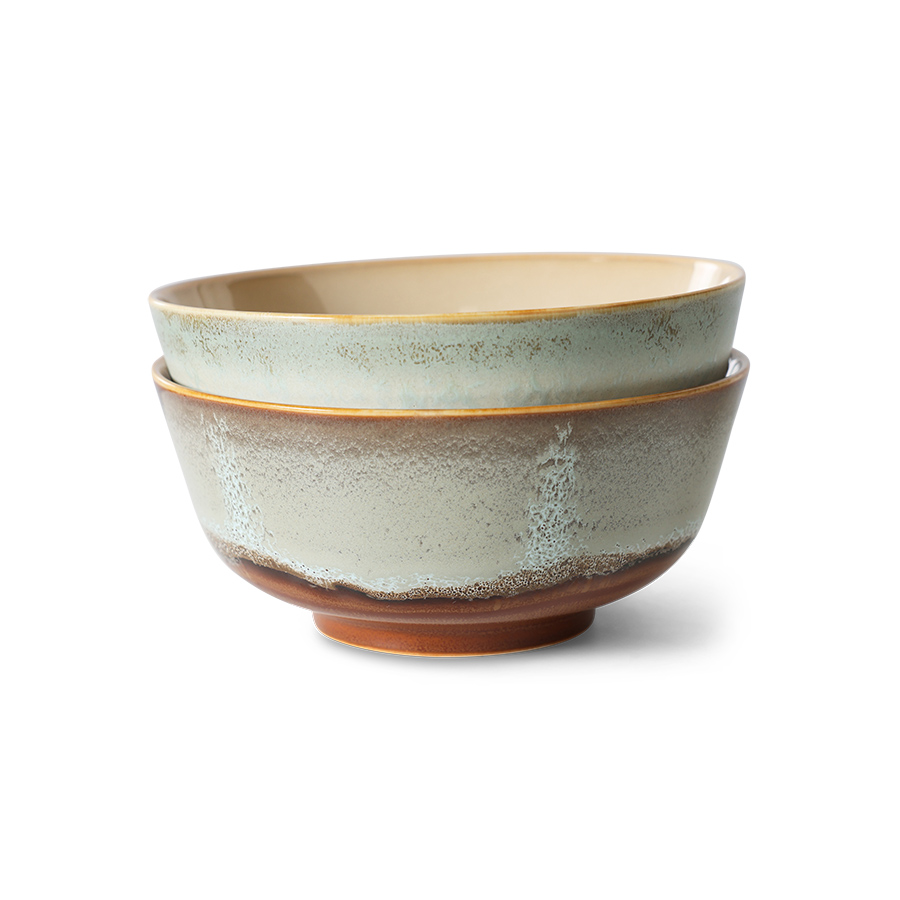 HKliving 70's ceramics: ramen bowls, VERGE, hellgrau, Siebziger Jahre Geschirr, Keramik pro Stück  