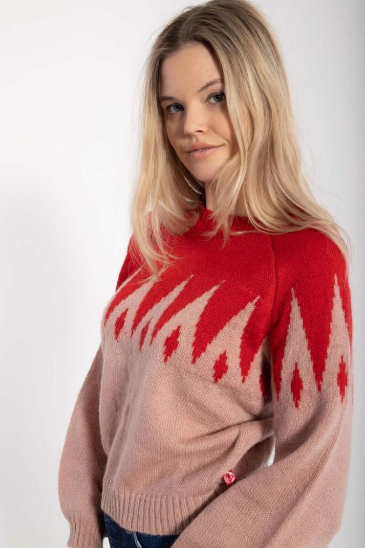  Danefæ Strickpullover Fantastic Icicles Sweater Red/Powder Rose, Größe XL/42