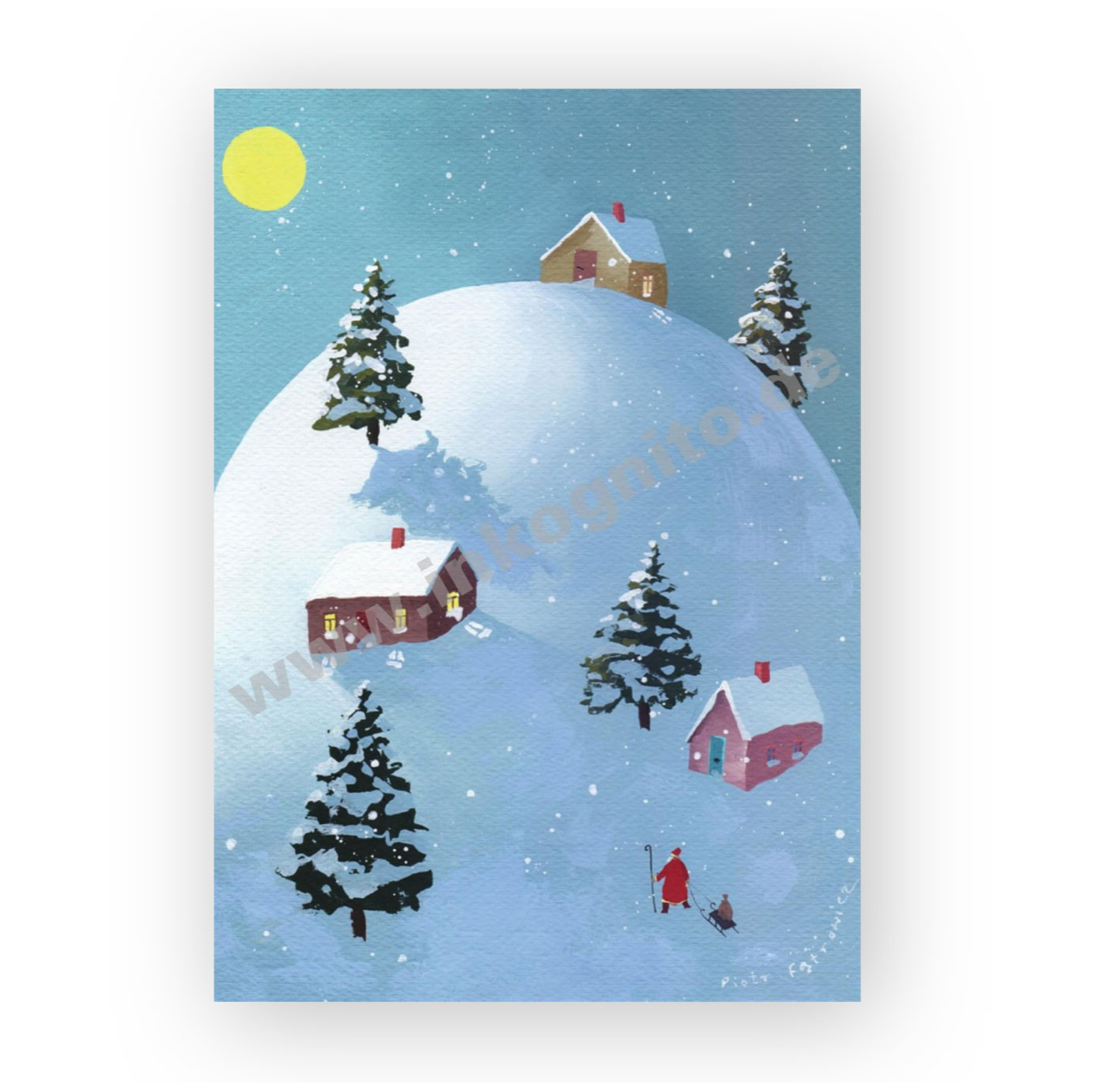Inkognito Postkarte XMAS Arrival of Santa  von Piotr Fafrowicz, witzige Weihnachtskarte