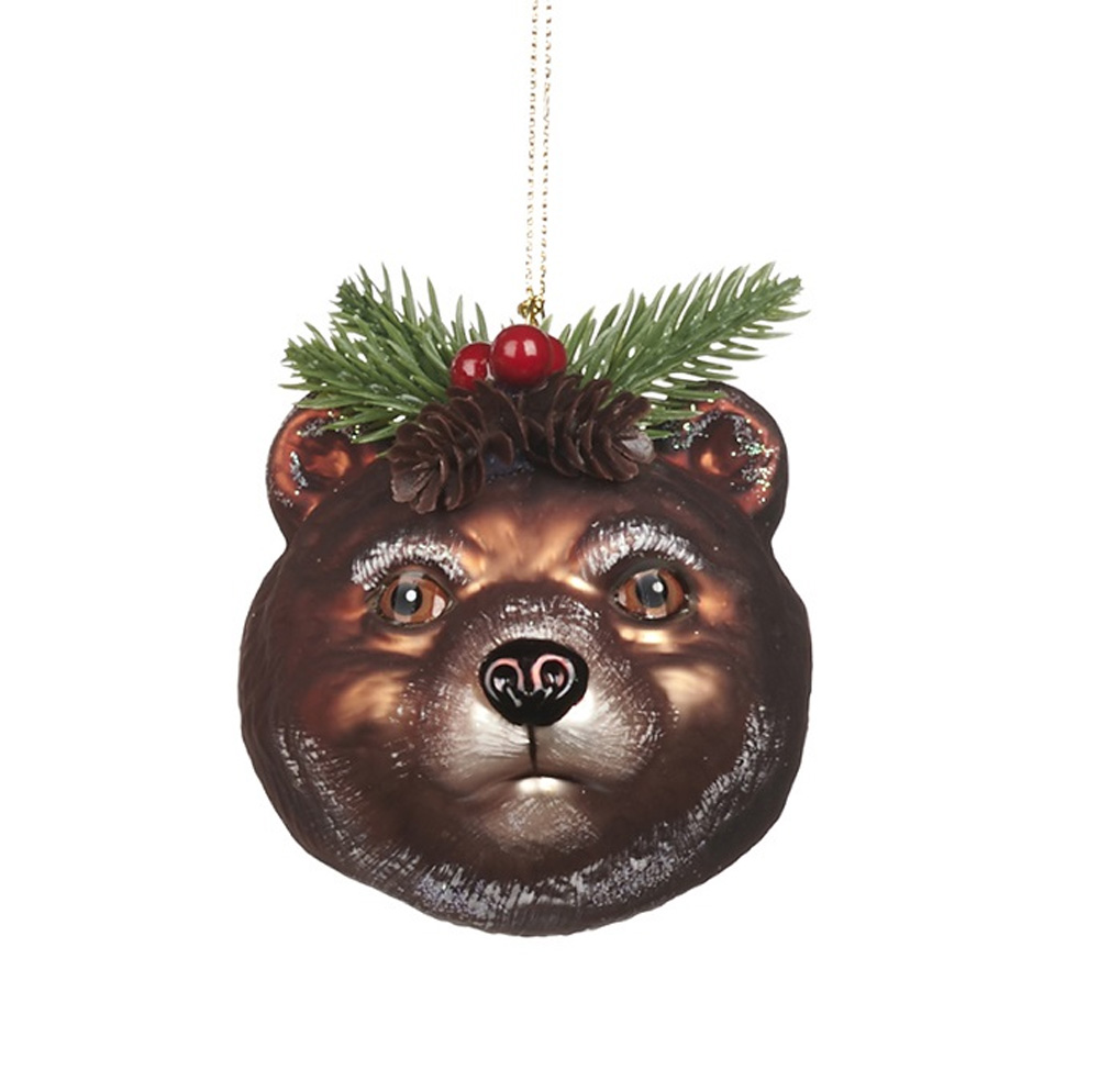 Weihnachtsanhänger Braunbär Kopf,  braun,  Glas,  H. ca. 9 cm, Wald 