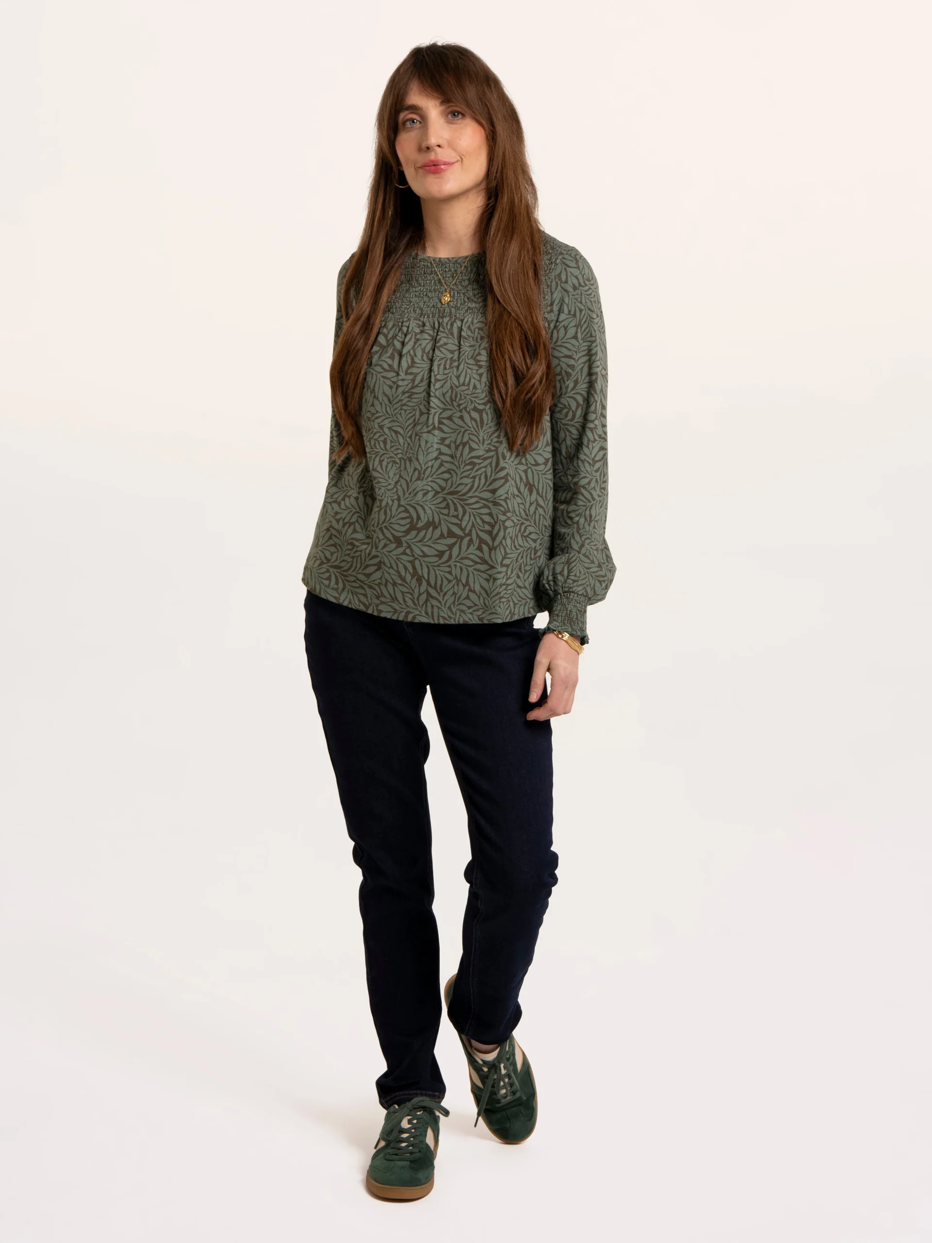 BRAKEBURN Brenda Smock Front Printed Long Sleeve T-Shirt