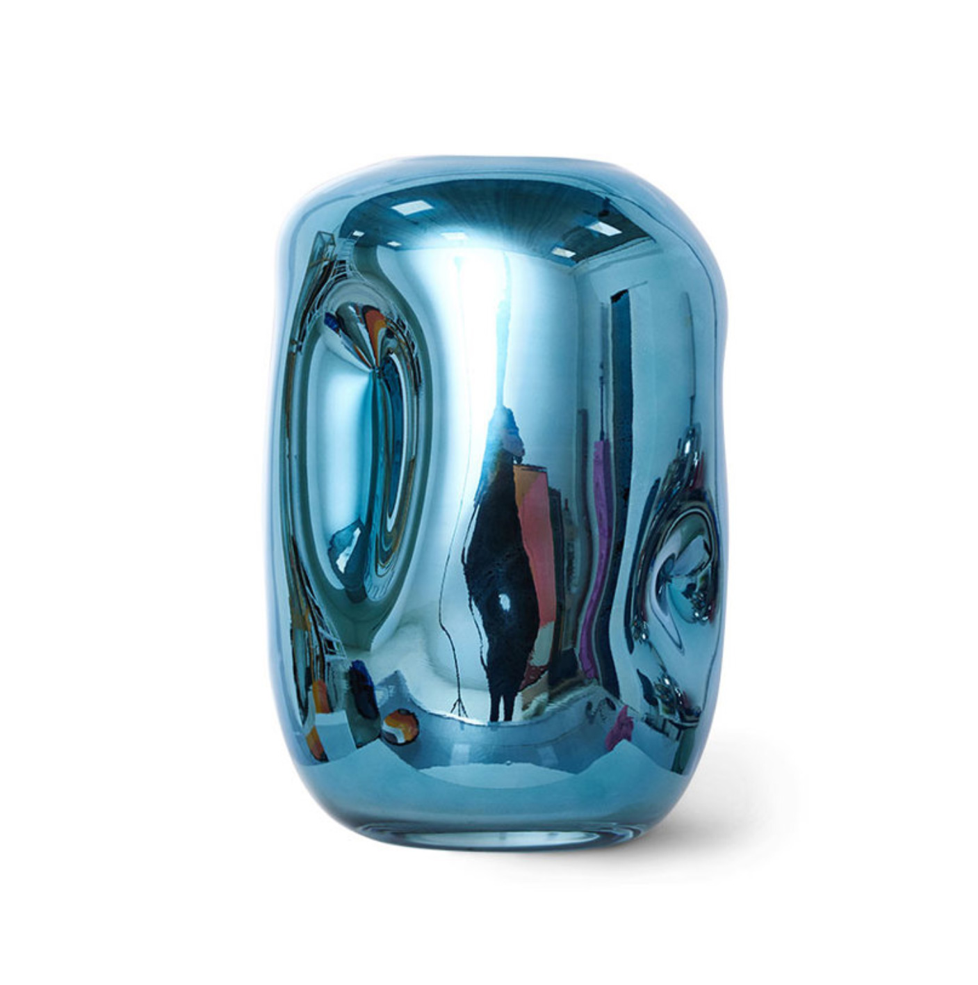 HK OBJECTS: BLUE CHROME GLASS VASE, D. ca. 14,5 cm, Höhe ca. 21,5 cm