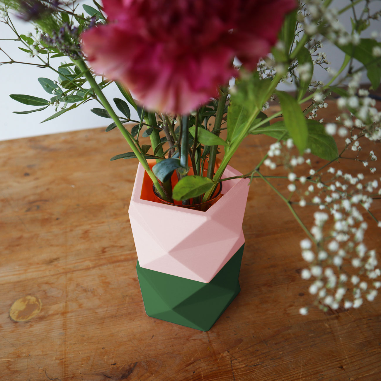Origami Vase M Forest Green - Peach Pastel, ca. 10 x 15 cm, Bio-Kunststoff   