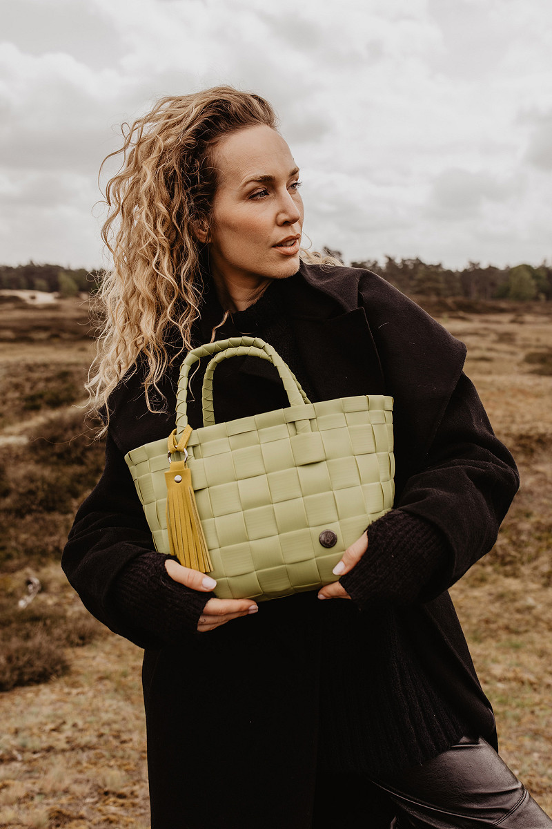 Handed By Mini Paris - Mini Shopper fat strap with PU tassel, wasabi green