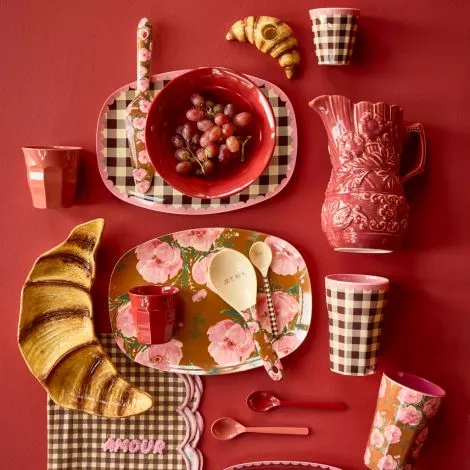 Rice Melamin Teller Rechteckig  groß - Floral Fiesta Rose Print, ca. 22 x 30 cm