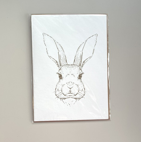 Dorothee Lehnen Briefkarte Hasengesicht gold, DIN B6