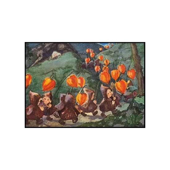 Postkarte Laternen - Kinder Umzug von Mili Weber, Taurus 