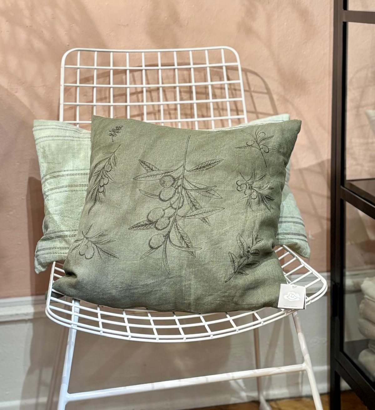 Dorothee Lehnen Leinenkissen "Olivenzweige" ~45x45cm, olivine
