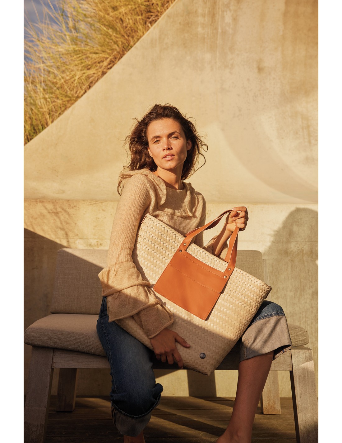 Handed By Percey - Shopper,  mit PU Tasche Griffe abnehmbarer Schultergurt, Farbe: sienna