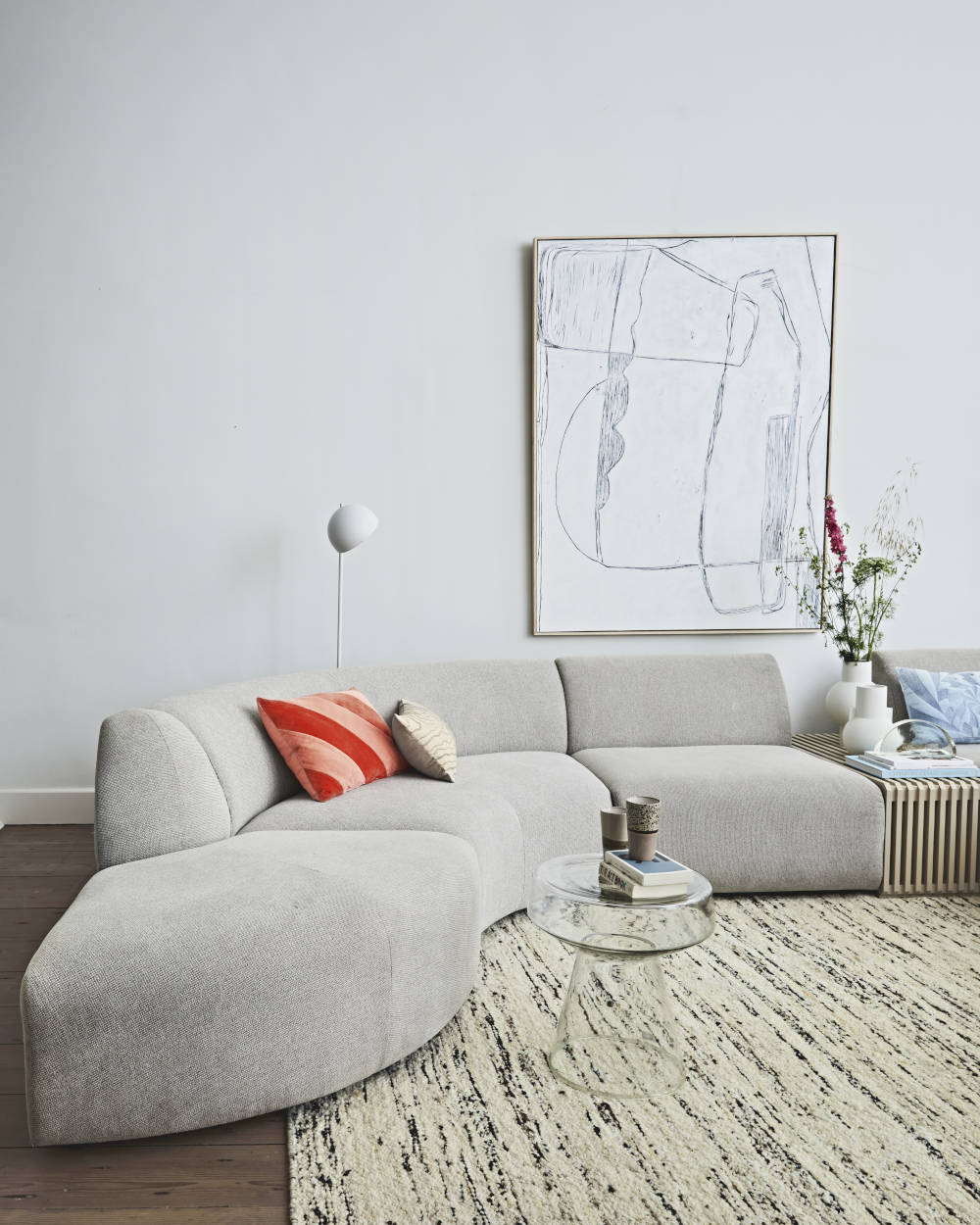 % HKliving Kissen Velvet gestreift rot pink 40x60 cm, Samtoptik