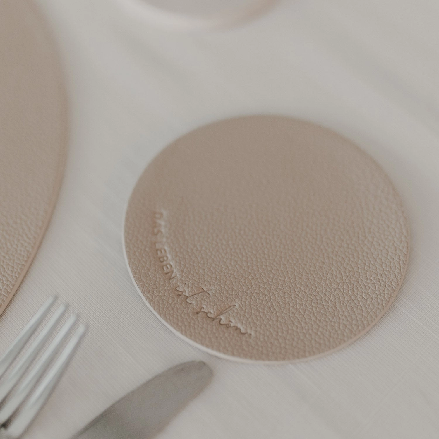 Eulenschnitt Untersetzer Creme 2er Set, Das Leben ist schön & Herz, wendbar